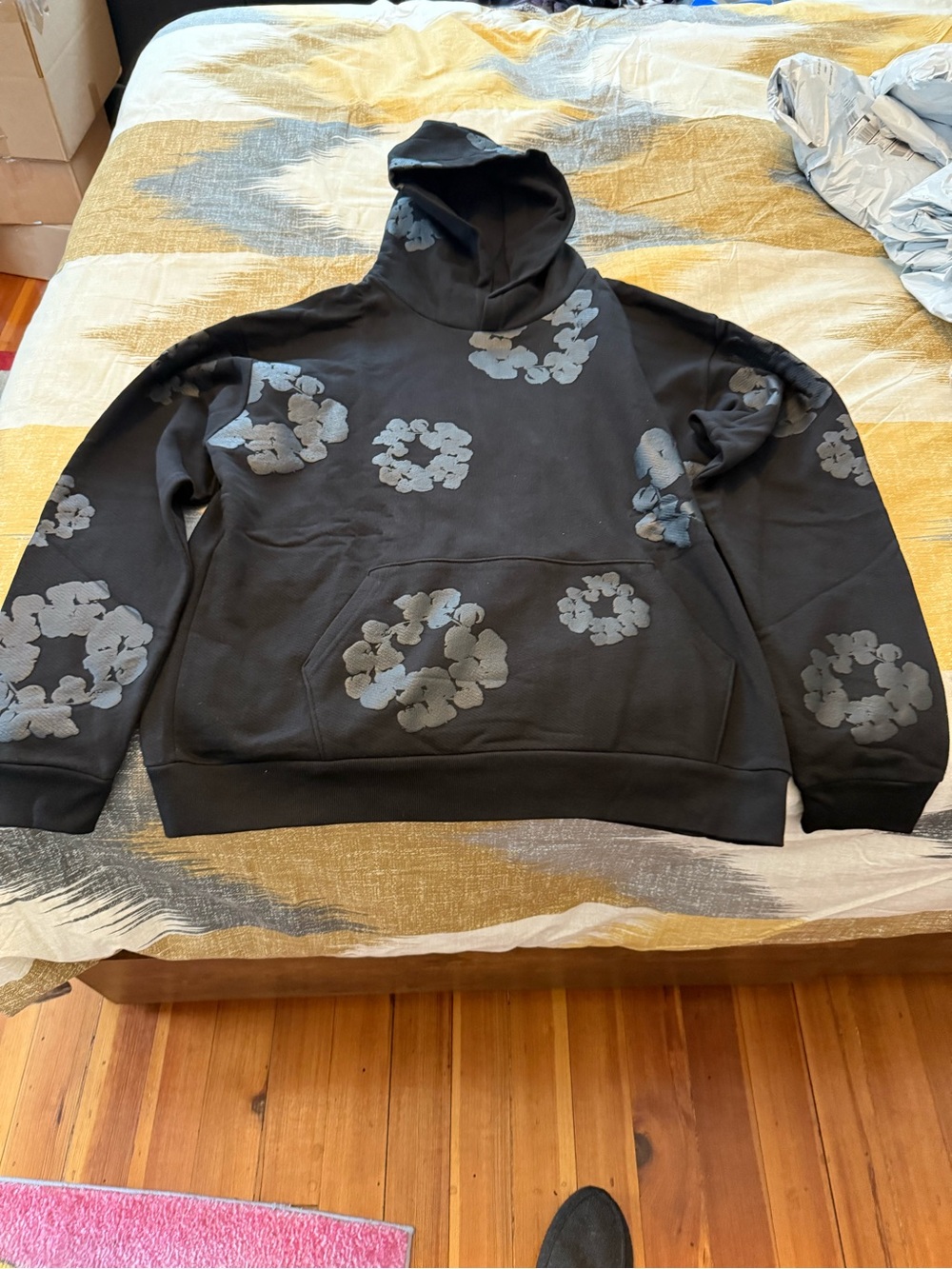 Denim Tears Cotton Wreath Black Men’s Fleece Hoodie size XL